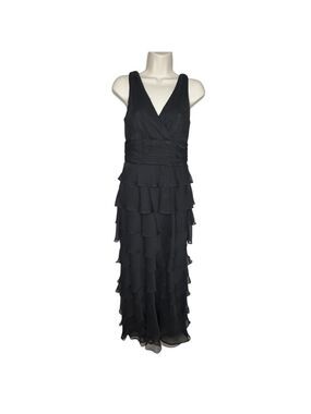 Vintage Patra Elegant Black Tiered Chiffon Sleeveless‎ Dress Formal Size 8